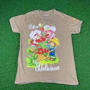 Strawberry Shortcake Life is Delicious Graphic Short Sleeve Brown T-Shirt Sz S